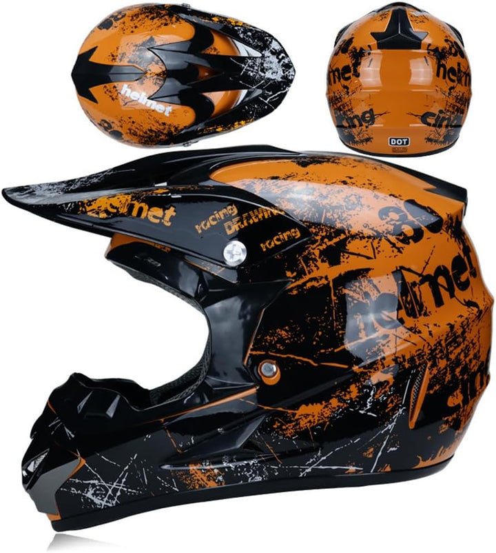 UIGJIOG Motorradhelm,Motocross Helm,Helm Kinder,Helmets Kinder-Cross-Helm, Road Helm mit Handschuhe