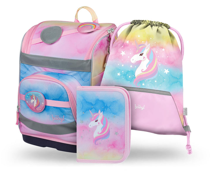 Baagl Schulranzen Mädchen Set 3 Teilig (Zippy Schultasche für 1. Klasse, Mäppchen, Turnbeutel), Grun