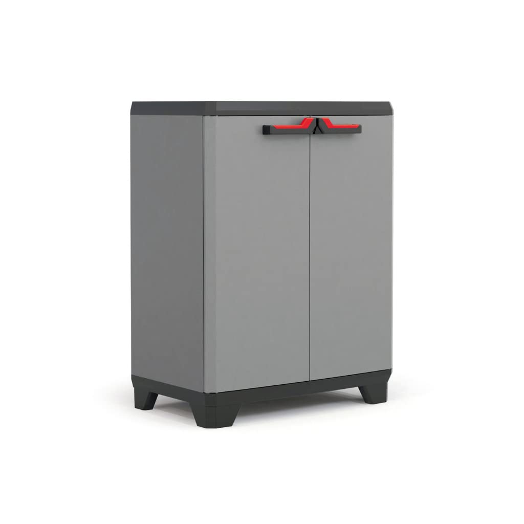 Keter Stilo Kunststoffschrank Niedrig Dunkelgrau/Schwarz/Rot - Robuste Aufbewahrungslösung, 68x39x90
