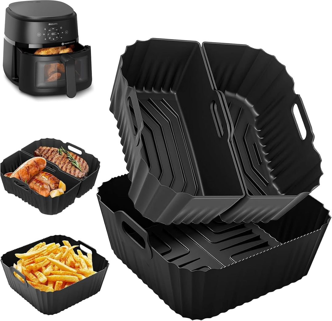 3 Stück Airfryer Silikonform für Heissluftfritteuse, Air Fryer Zubehör Wiederverwendba Silikon Einsa