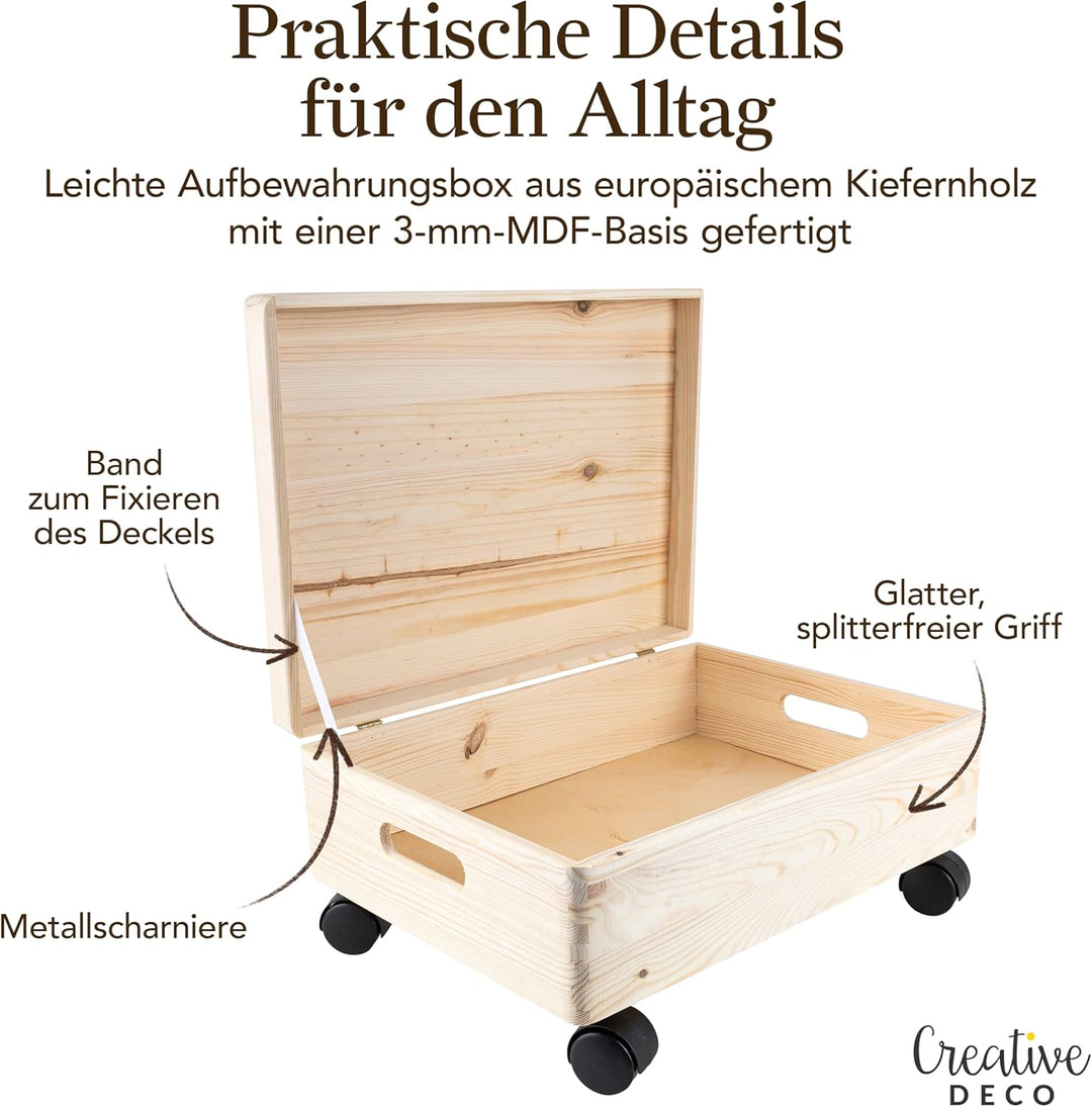 Creative Deco XL Grosse Holzkiste mit Deckel und Rollen | 40x30x14 cm (+/-1cm) | Ostern Erinnerungsb