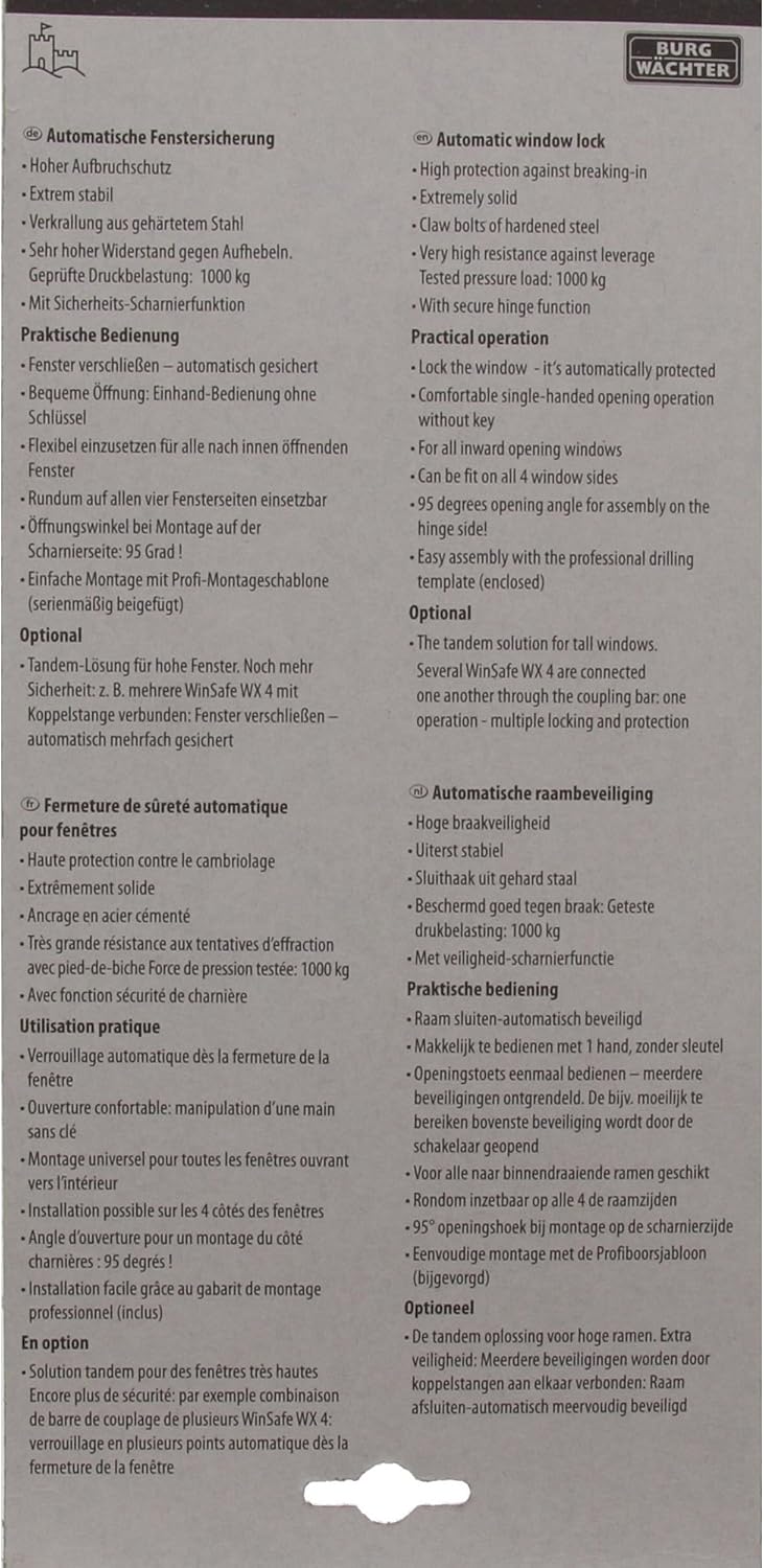 Burg-Wächter Fenstersicherung, VdS-anerkannt, Druckbelastung: 600 kg, WinSafe WX 4 BR SB, Braun, Bra