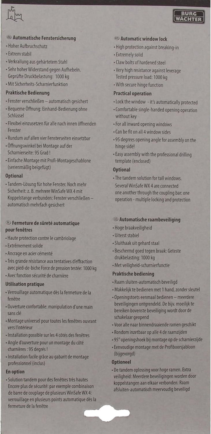 Burg-Wächter Fenstersicherung, VdS-anerkannt, Druckbelastung: 600 kg, WinSafe WX 4 BR SB, Braun, Bra