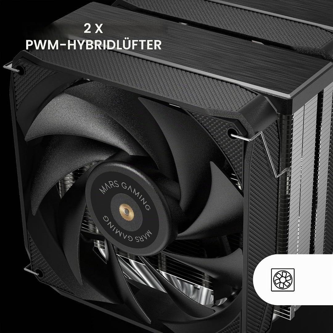 Mars Gaming MCPU-XU6, CPU-Kühler Doppelturm, TDP 350W, 2x Hybridflügel-Lüfter und Hyperbalanciertes