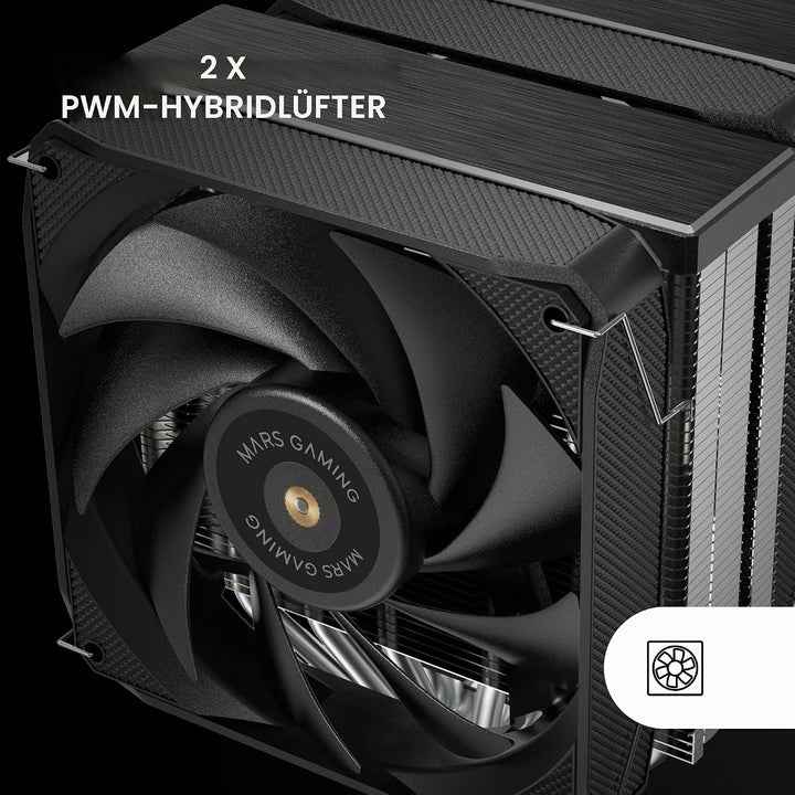 Mars Gaming MCPU-XU6, CPU-Kühler Doppelturm, TDP 350W, 2x Hybridflügel-Lüfter und Hyperbalanciertes