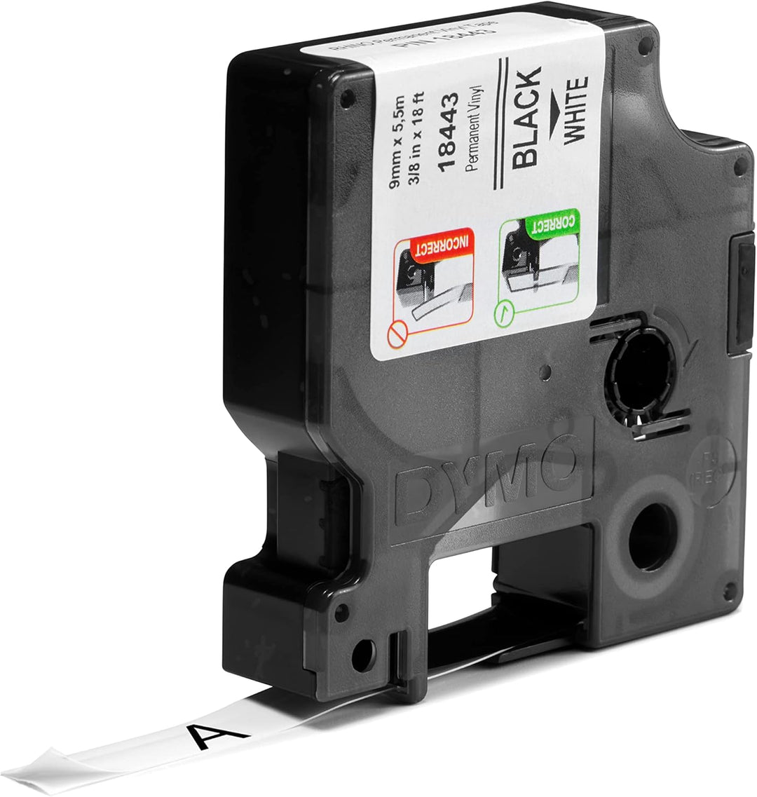 DYMO Rhino-Industrie-Vinyletiketten | 9 mm x 5,5 m | schwarz auf weiss | selbstklebendes Schriftband