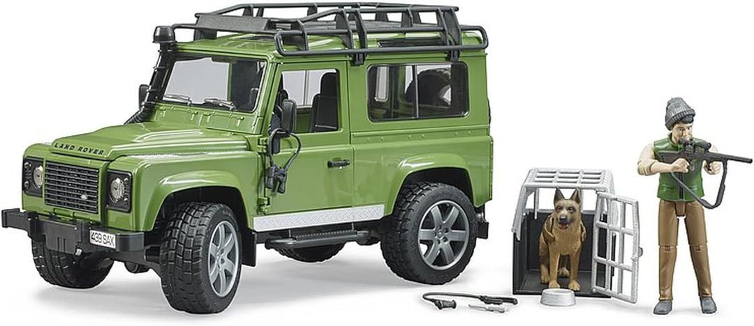 bruder 02587 - Land Rover Defender Station Wagon mit Förster & Hund - 1:16 Geländewagen Jeep Pick-up