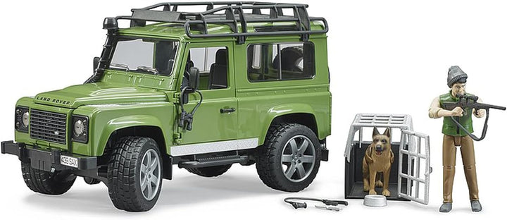 bruder 02587 - Land Rover Defender Station Wagon mit Förster & Hund - 1:16 Geländewagen Jeep Pick-up