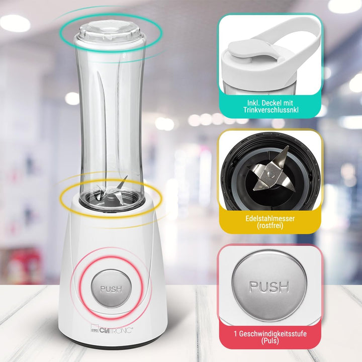 Clatronic® Smoothie Maker für Smoothies & Shakes | Mixbehälter als Trinkbecher zu verwenden | Shaker