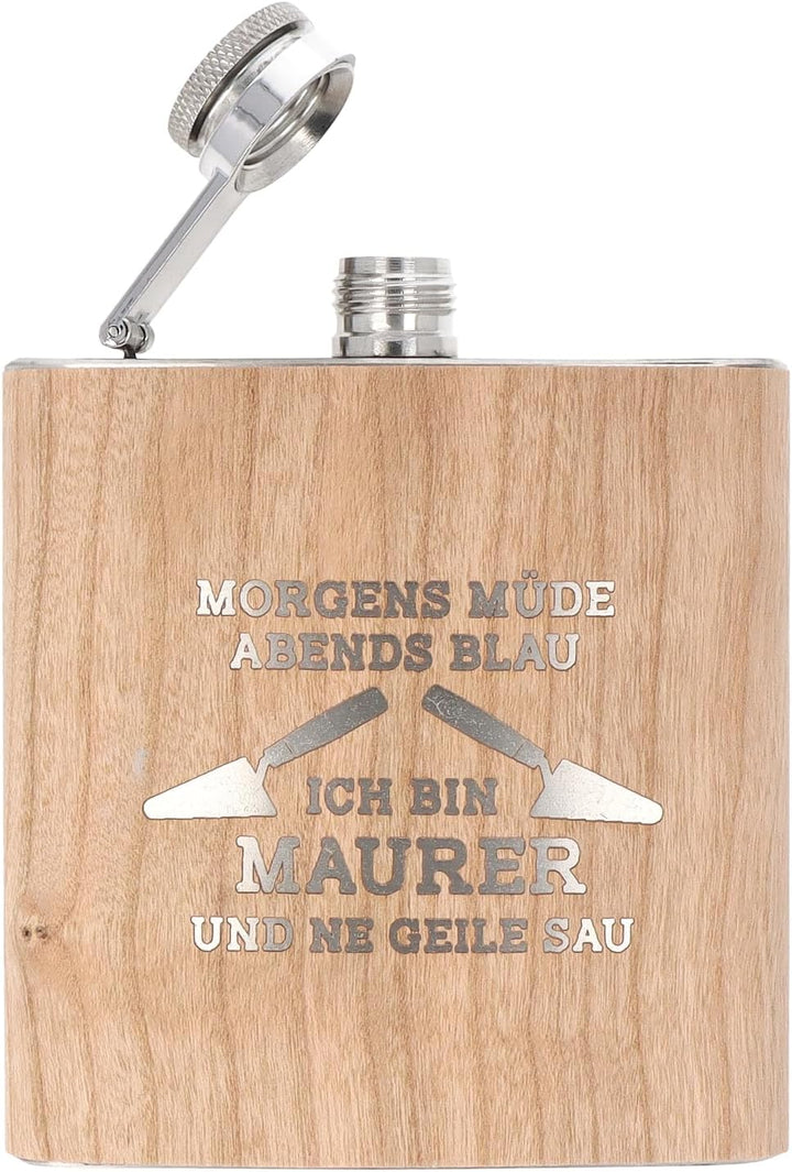 Spruchreif | Flachmann aus Edelstahl mit Gravur | Flachmann aus Holz | Outdoor Geschenk | Geschenkid