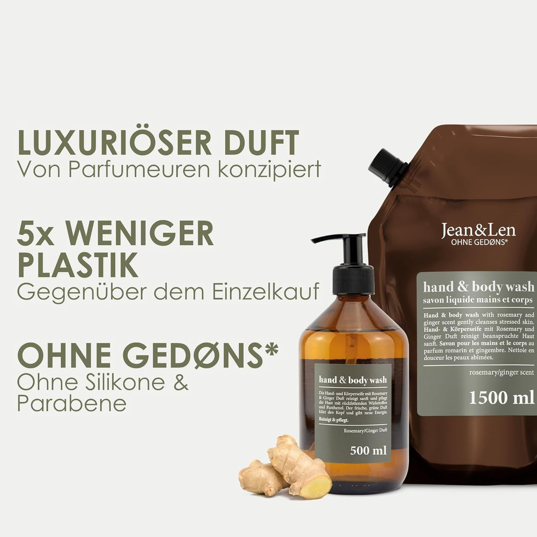 Jean &amp; Len Hand &amp; Body Wash Rosemary und Ginger, mit reinigt pflegt die Haut, ohne Parabene, Silikon