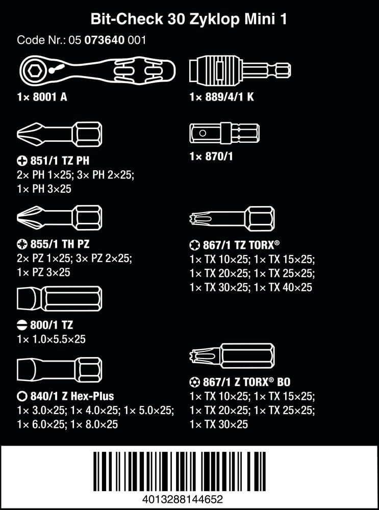 Wera Bit-Sortiment, Bit-Check 30 Zyklop Mini 1, 31-teilig, 05073640001, Bit-Check 30 Zyklop Mini 1