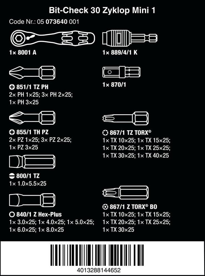 Wera Bit-Sortiment, Bit-Check 30 Zyklop Mini 1, 31-teilig, 05073640001, Bit-Check 30 Zyklop Mini 1
