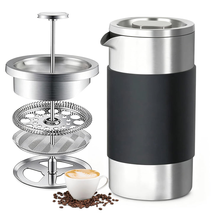 French Press 350ml, Kaffeepresse aus Edelstahl, 2-3 Tassen Kaffeebereiter Doppelwandig Thermo Warmha
