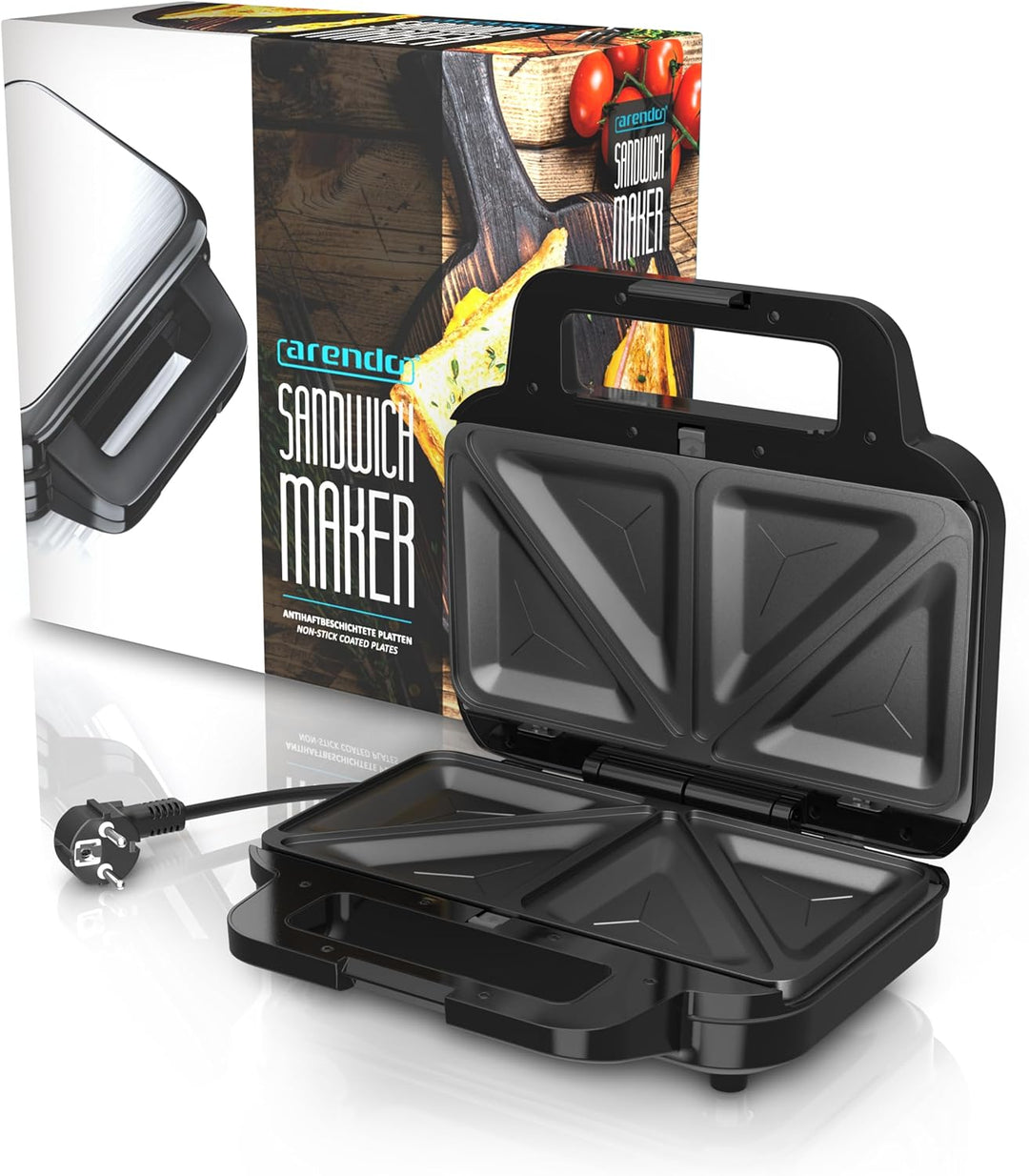 Arendo - Sandwichmaker mit abnehmbaren Platten - Antihaftbeschichtung - BPA und PFOA frei - Temperat