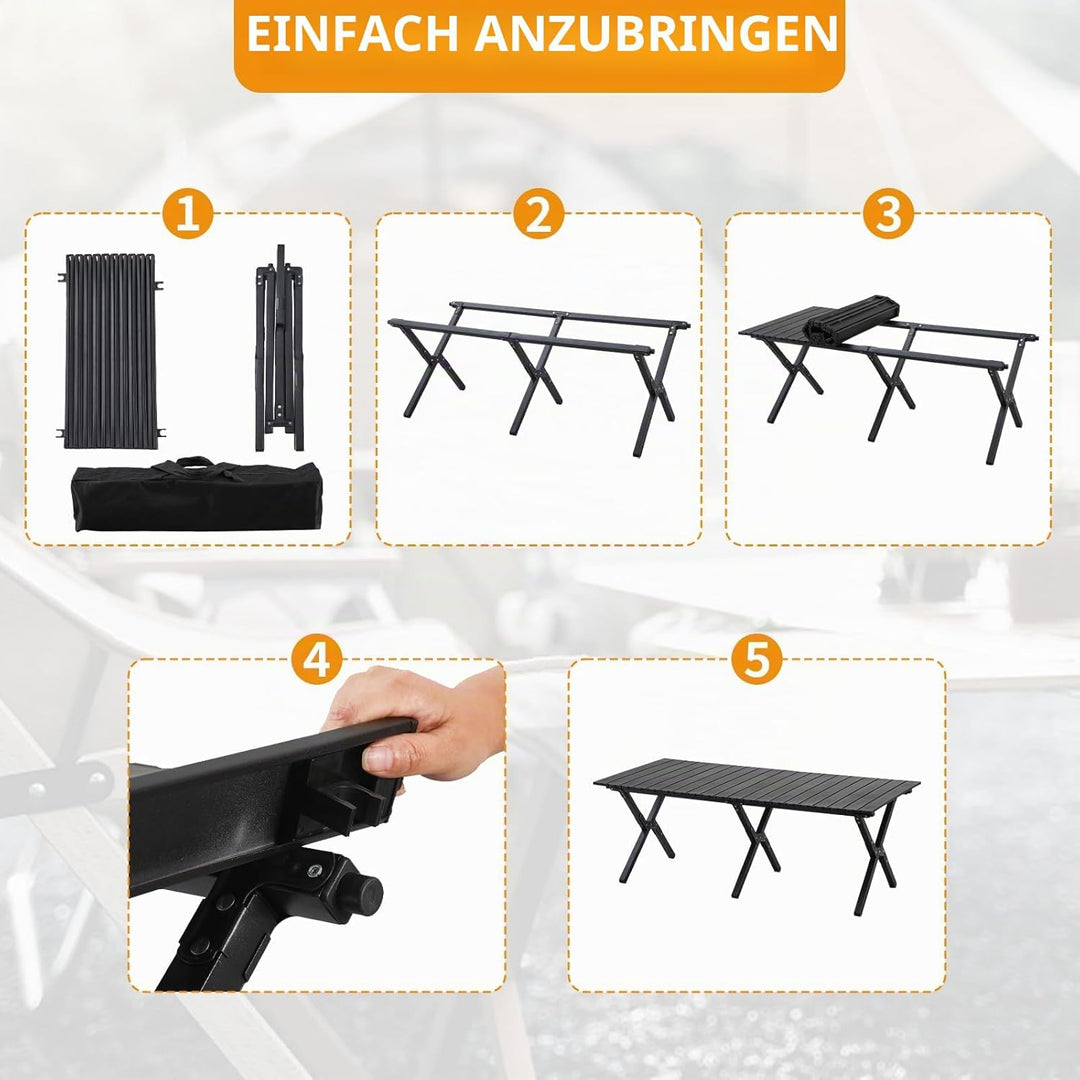 BOOSDEN Klappbarer Campingtisch, 120x80cm, mit Tragetasche für Outdoor, Strand, Grillen & Picknick S