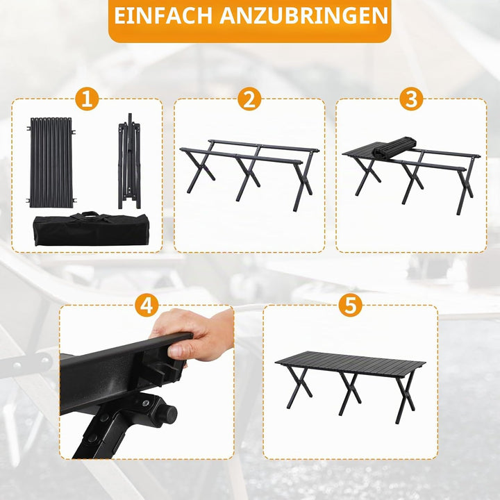 BOOSDEN Klappbarer Campingtisch, 120x80cm, mit Tragetasche für Outdoor, Strand, Grillen & Picknick S
