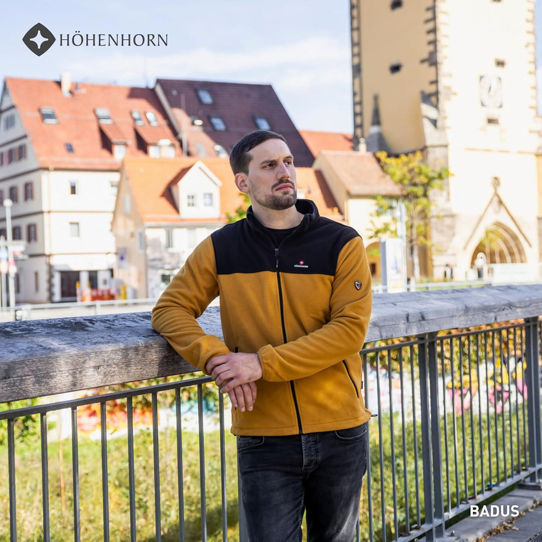 Höhenhorn Badus Herren Fleece Jacke Microfleece Full Zip Troyer Outdoor Wander Trekking, Senfgelb/Sc