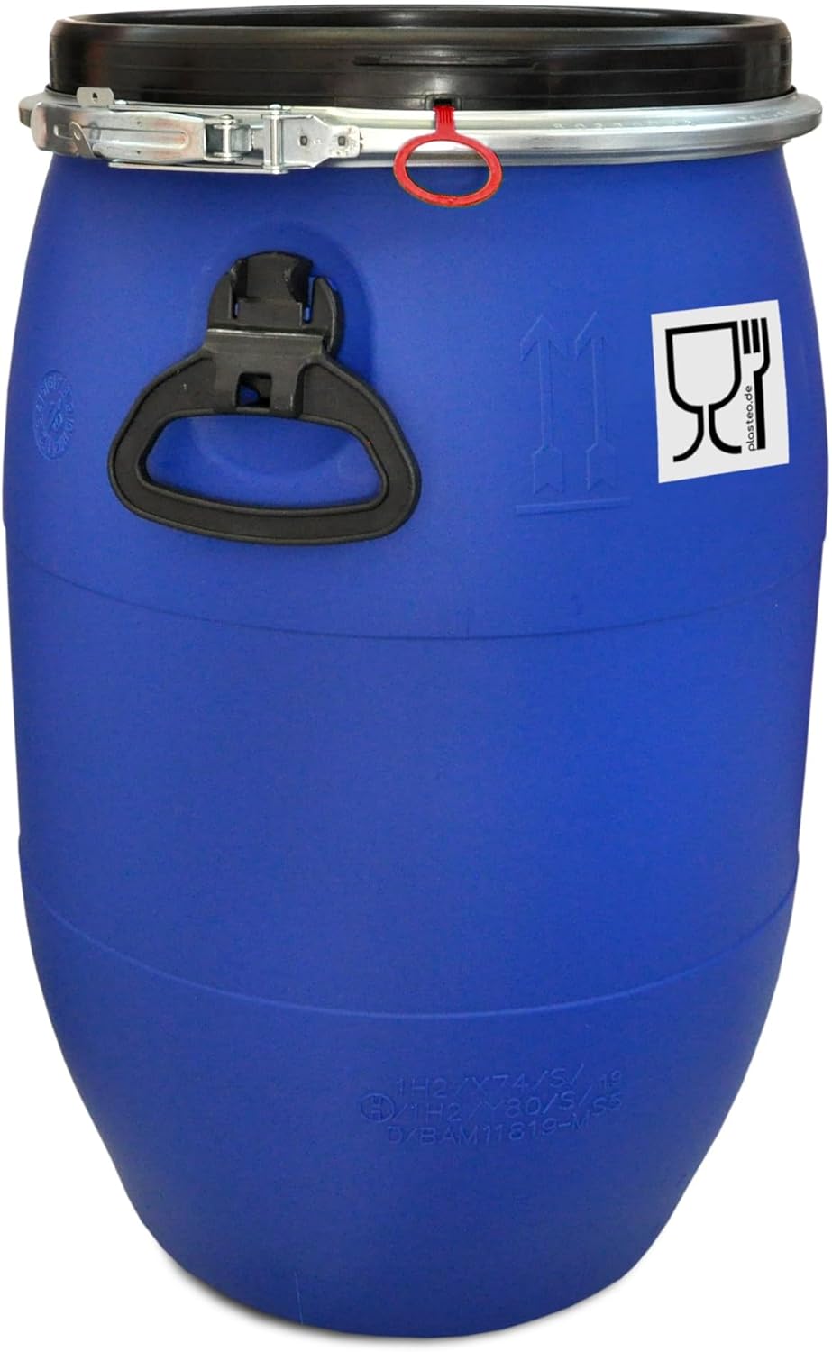 plasteo® 2 Stück: 60 L Weithalsfass mit Spannverschluss | 100% Lebensmittelecht | Universalfass | Fu