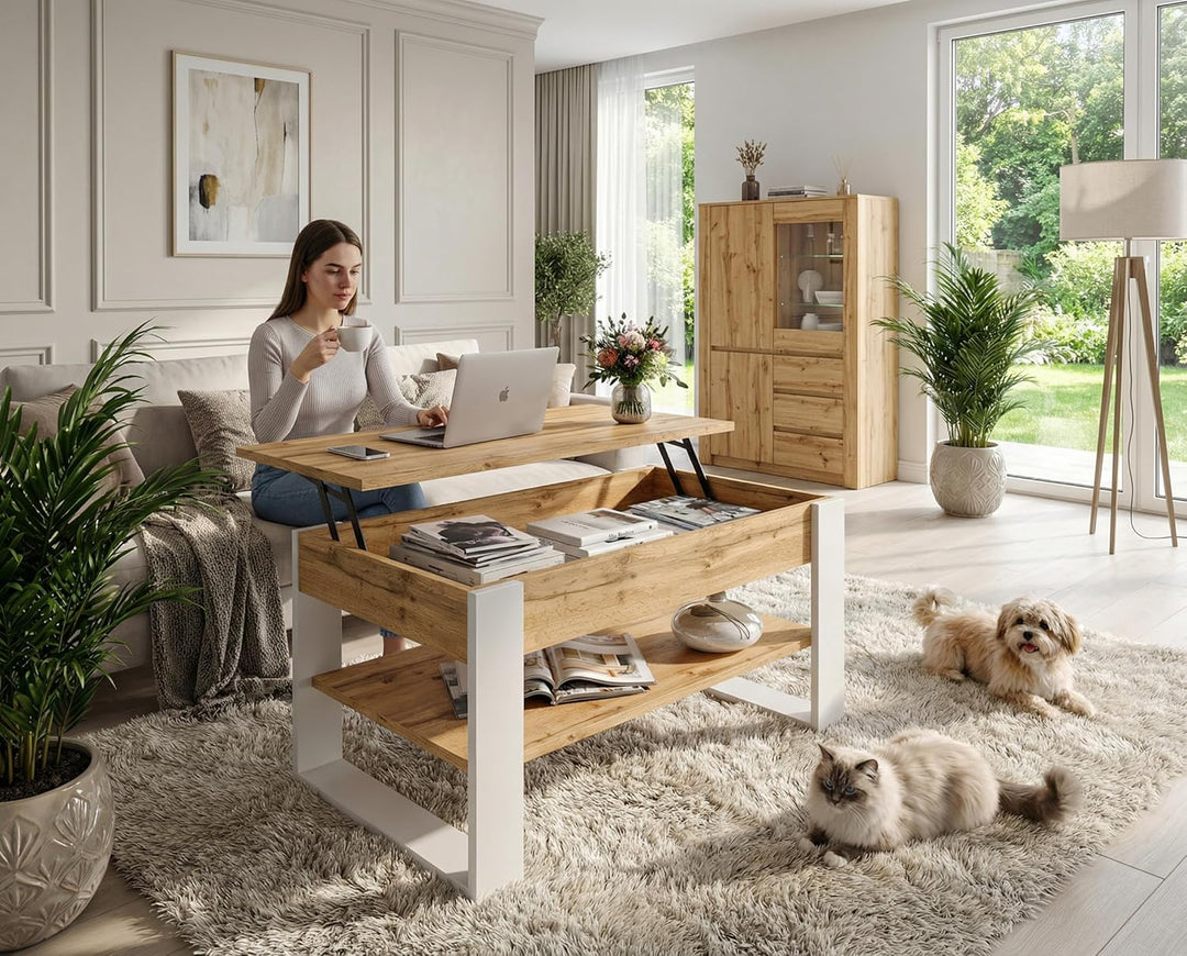 Couchtisch höhenverstellbar mit Stauraum - Couchtische - Wohnzimmertisch klappbar - höhenverstellbar