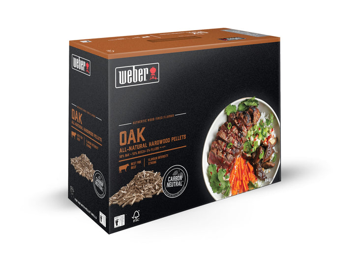 Weber Holzpellets - Eichenholz (8kg), perfekt zum Räuchern von Rind, 100% natürliche Holzpellets, EU
