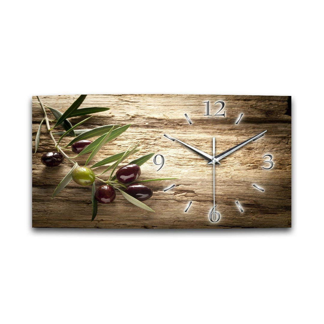 Kreative Feder Olive XXL Natur Küchenuhr Designer leise Wanduhr modernes Design OHNE Ticken * (50x25