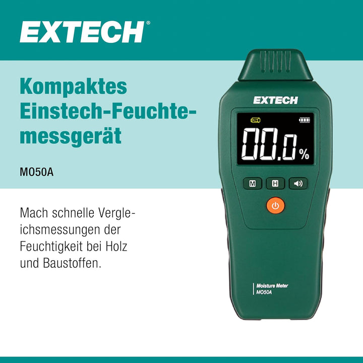 Extech MO50A Kompakter Pin-Feuchtigkeitsmesser, Alarm, LCD | Feuchtigkeit Holz (5-50%) und Baumateri