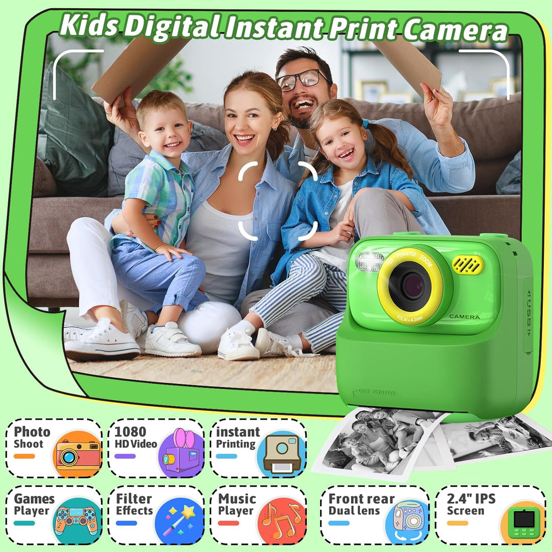 Upgrade Kinderkamera Sofortdruck für Jungen und Mädchen, 1080P HD Dual-Linse Selfie Digitalkamera mi