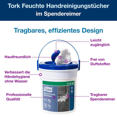 Tork Feuchte Handreinigungstücher im Spendereimer Weiss W14, Ohne Duftstoffe, 4 × 58 Tücher, 190592,