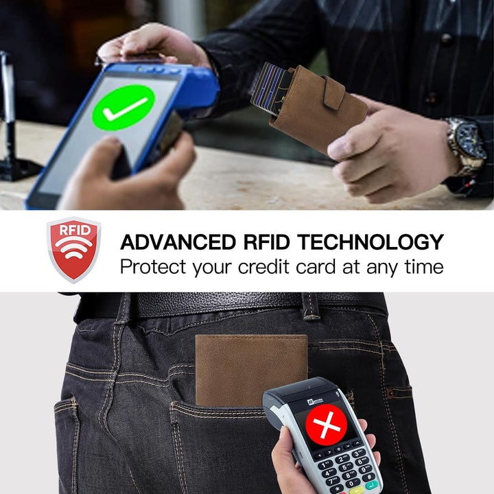 SENDEFN Kartenetui mit Münzfach | Geldbörse Herren RFID Schutz | Geldbeutel aus echtem Leder | Mini