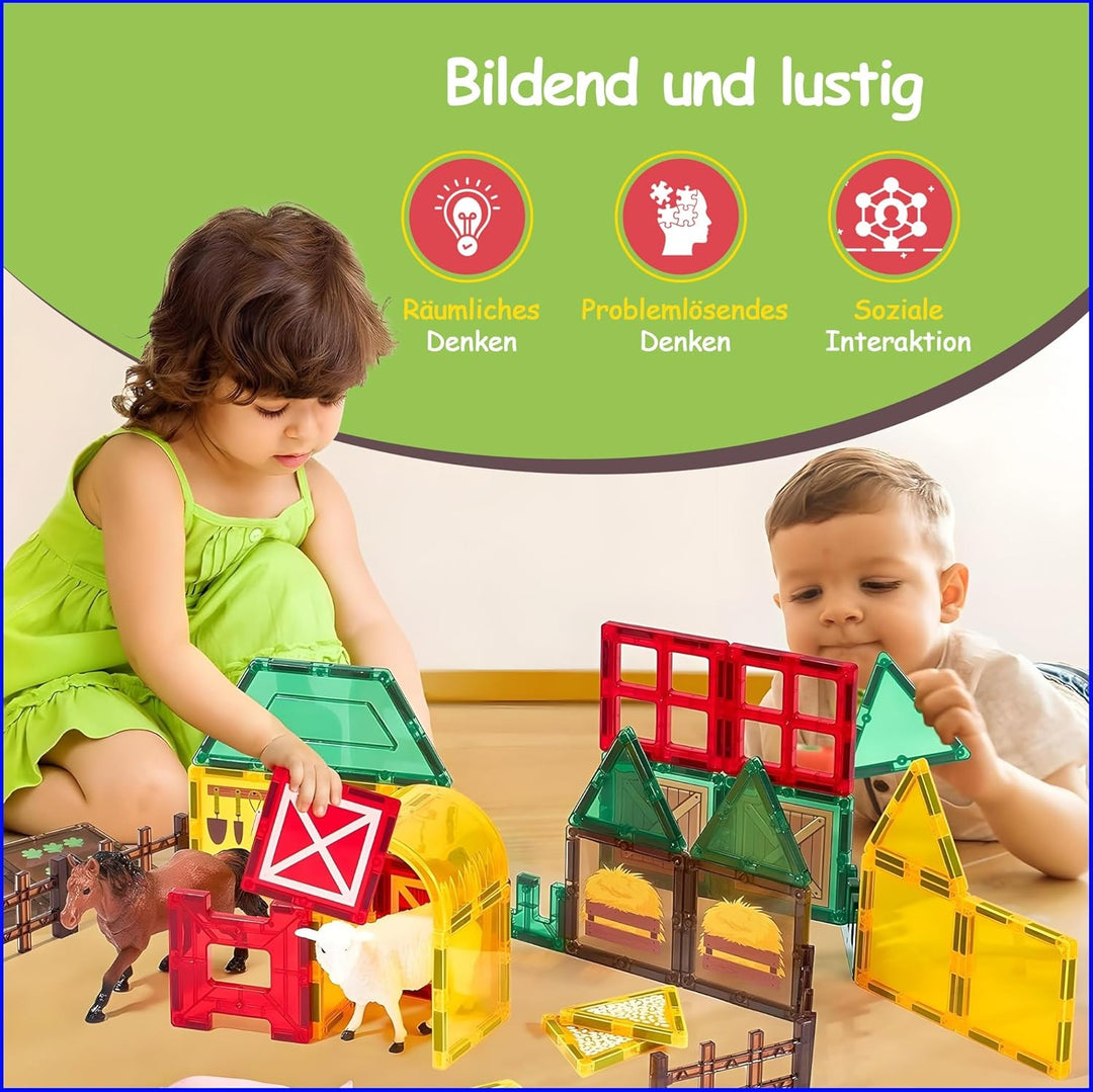 Olvy Magnetische Bausteine Montessori Spielzeug - 80 Magnetic Tiles Kinder - Magnetisches Konstrukti