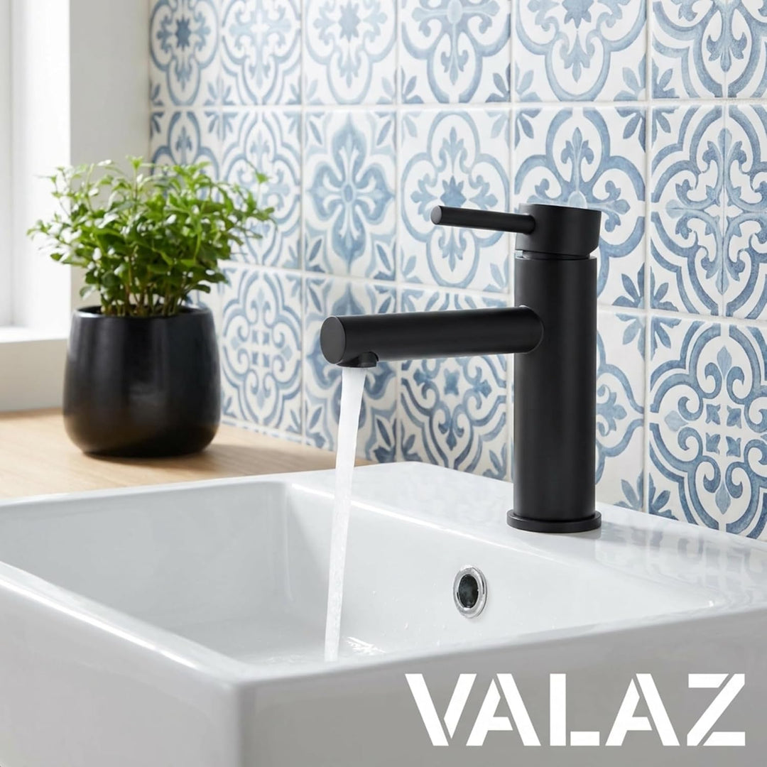VALAZ Wasserhahn Bad Schwarz Matt | Einhebelmischer Waschbecken, Warm und Kaltwassermischer, Wassers