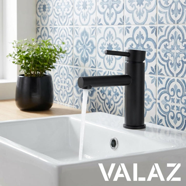 VALAZ Wasserhahn Bad Schwarz Matt | Einhebelmischer Waschbecken, Warm und Kaltwassermischer, Wassers