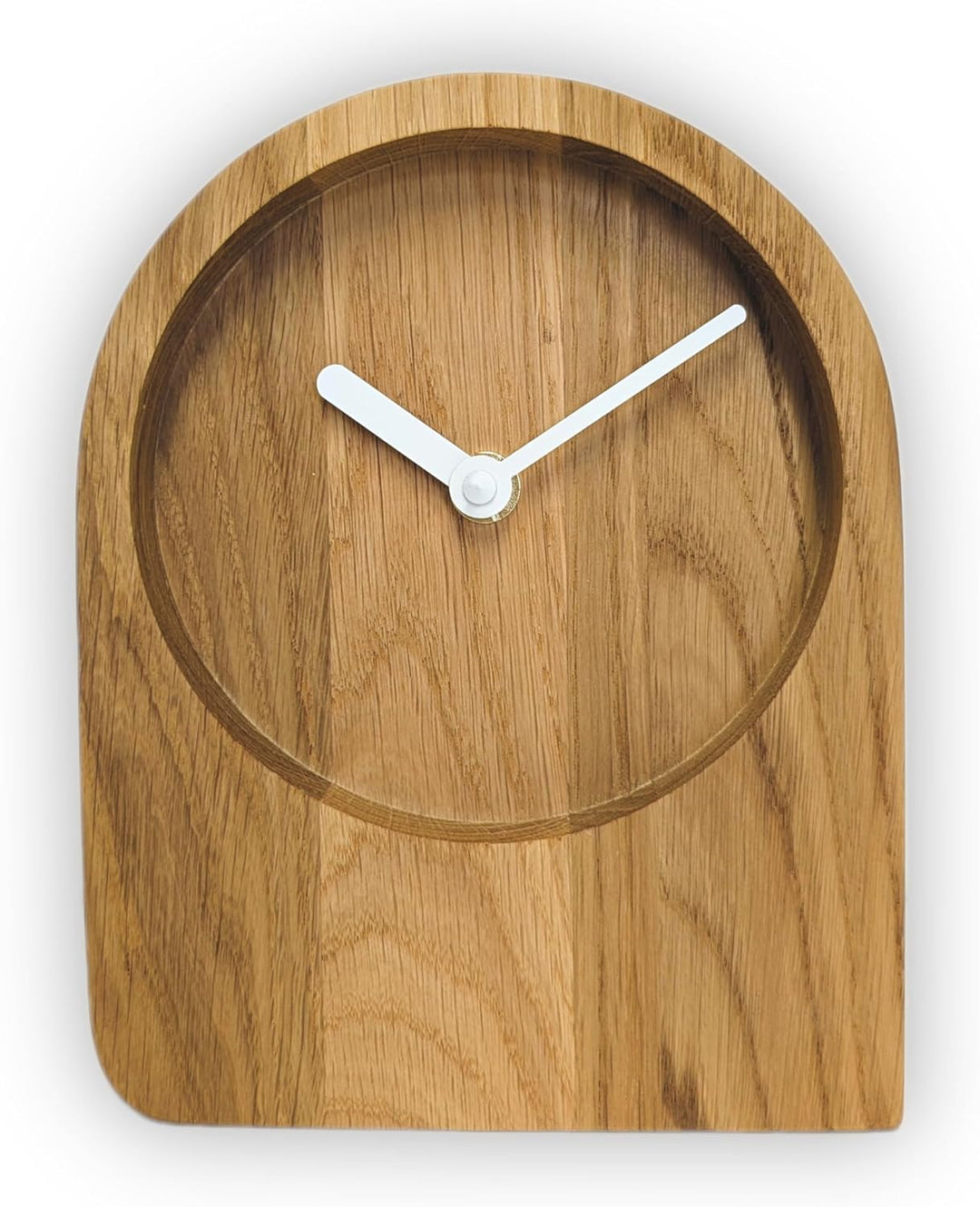 Natuhr Tischuhr Eiche Holzuhr - Dome - puristisch modern Massivholz (Eiche geölt, Weisse Zeiger - Fu