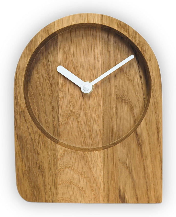 Natuhr Tischuhr Eiche Holzuhr - Dome - puristisch modern Massivholz (Eiche geölt, Weisse Zeiger - Fu