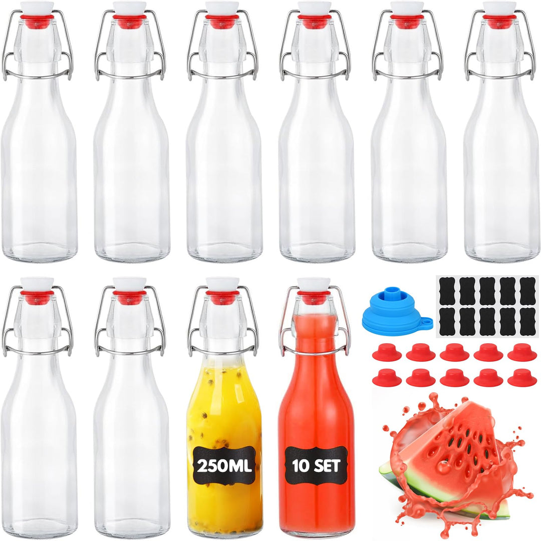 Glasflaschen 250ml mit Bügelverschluss, 10 Stück Glasflaschen zum Befüllen, Kleine Flaschen Zum Befü