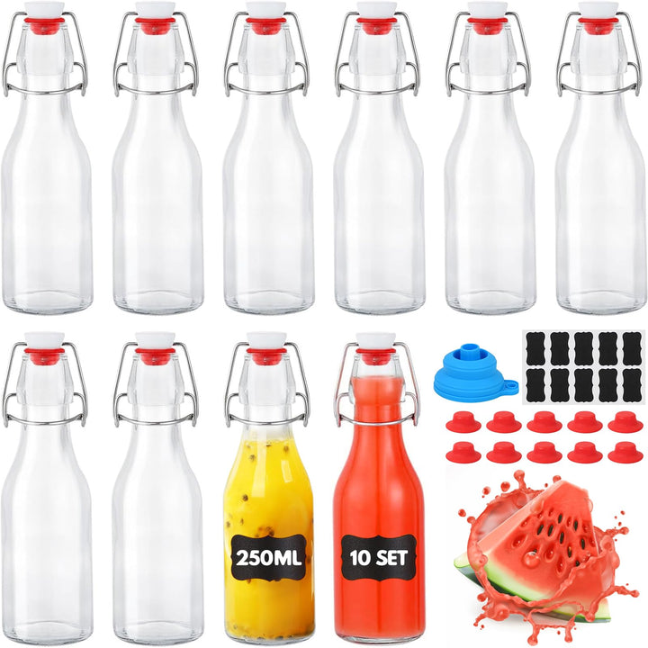 Glasflaschen 250ml mit Bügelverschluss, 10 Stück Glasflaschen zum Befüllen, Kleine Flaschen Zum Befü