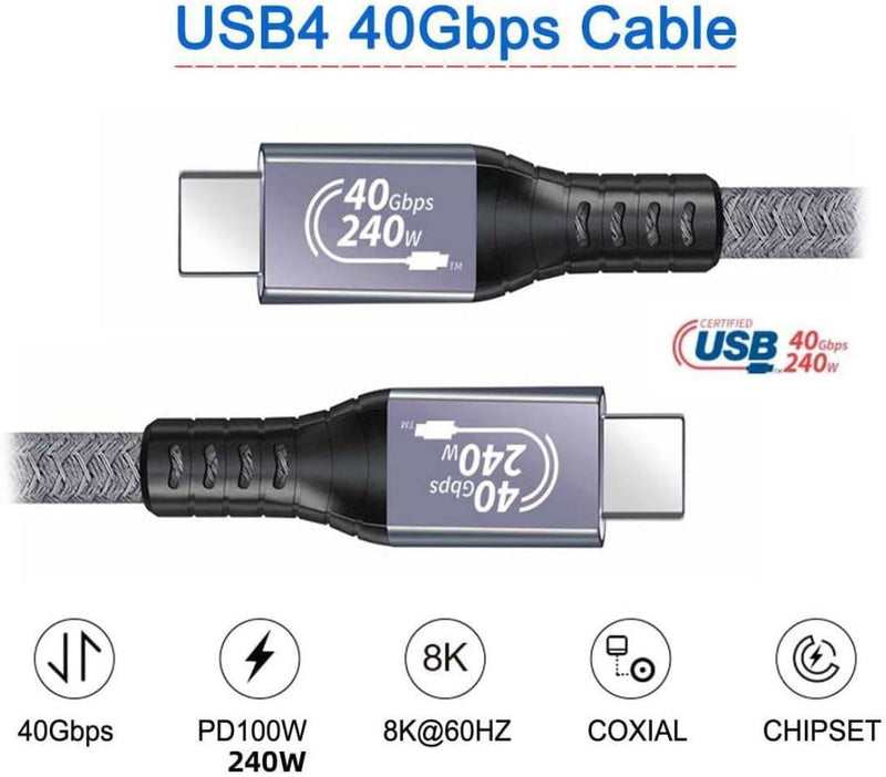 ChenYang USB4 USB C Kabel,USB-IF Zertifizierung 240W, 40Gbit/s, kompatibel mit Thunderbolt 3 und 4 m