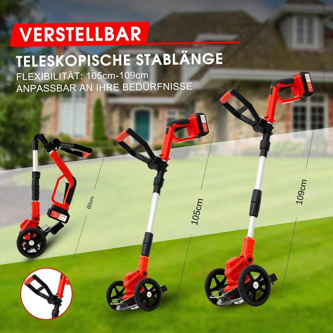 OUTIGO Akku-Freischneider, Akku-Rasenmäher, betrieben mit 1 x 21 V - 4 Ah Akkus, mit klappbarem Tele