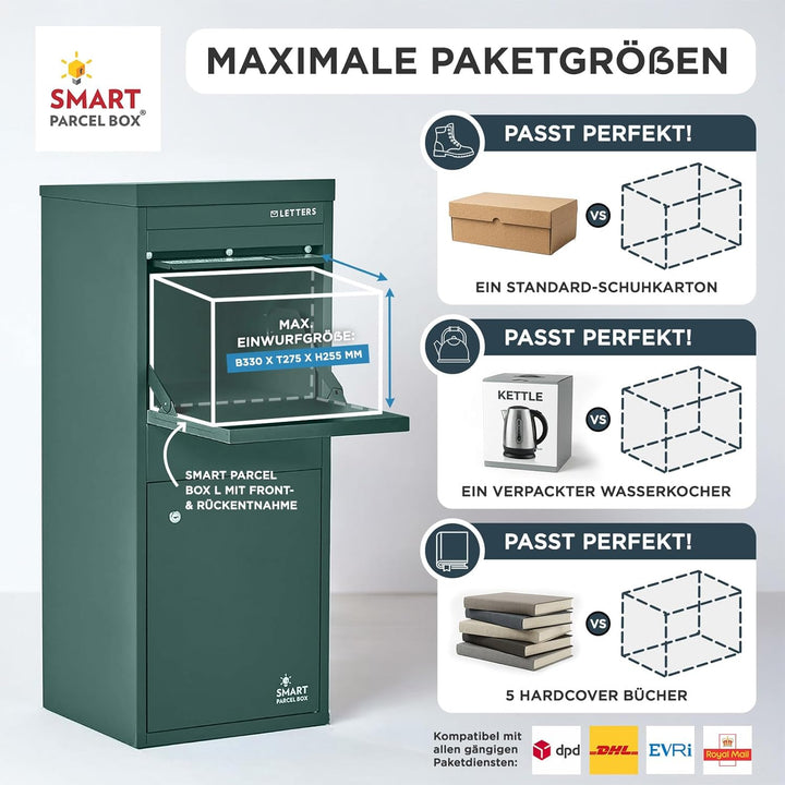 SMART PARCEL BOX Paketbox draussen, Standbriefkasten mit Paketfach, Paketbriefkasten XXL, grosse Pos