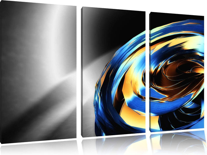 blaue abstrakte Form schwarz/weiss 3-Teiler Leinwandbild 120x80 Bild auf Leinwand, XXL riesige Bilde