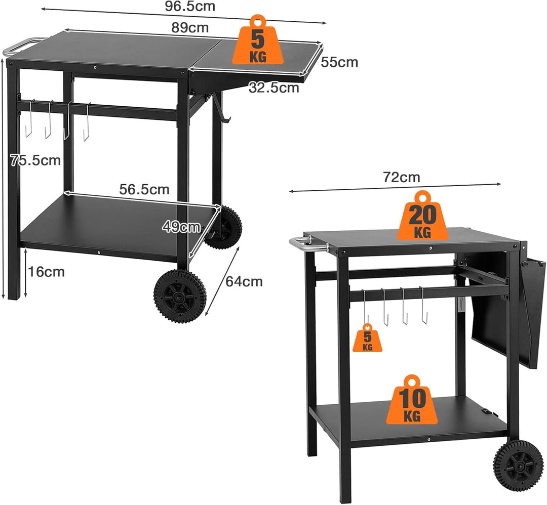 GIANTEX Grilltisch mit klappbarer Arbeitsplatte, Campingtisch mit Rollen, Servierwagen Küchenwagen M