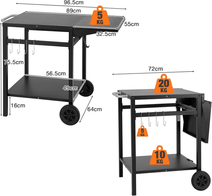 GIANTEX Grilltisch mit klappbarer Arbeitsplatte, Campingtisch mit Rollen, Servierwagen Küchenwagen M