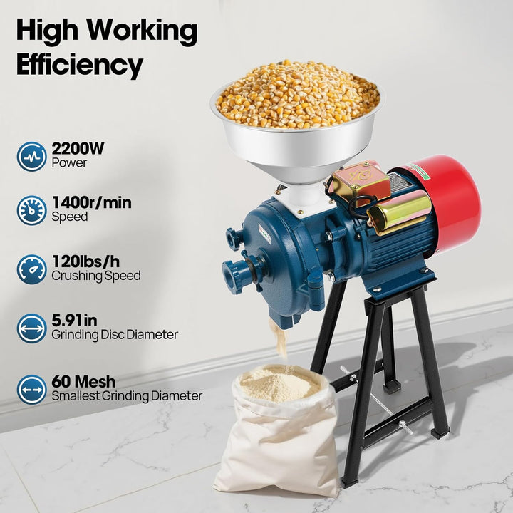 Getreidemühle Elektrisch 2200W, 75kg/h Mais Weizen, Getreidequetsche, EU-Stecker, Mohnmühle für Getr