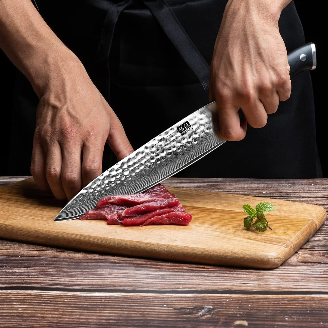 SHAN ZU Damastmesser Kochmesser 67 Schichten Damaststahl Küchenmesser mit G10 Griff 20CM - PRO Serie