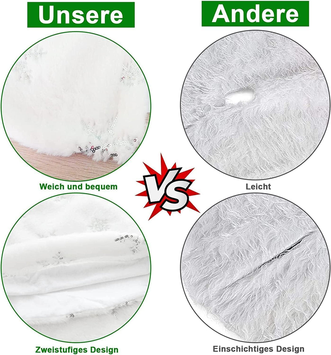 Weihnachtsbaumdecke Rund,90 cm Weiss Plüsch Weihnachtsbaum Rock,Kunstfell Schneeflocke Weihnachtsbau