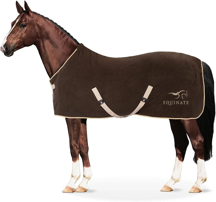 Equinate Abschwitzdecke Nevada aus Fleece mit Widerristpolster und Kreuzbegurtung 165cm Braun Braun