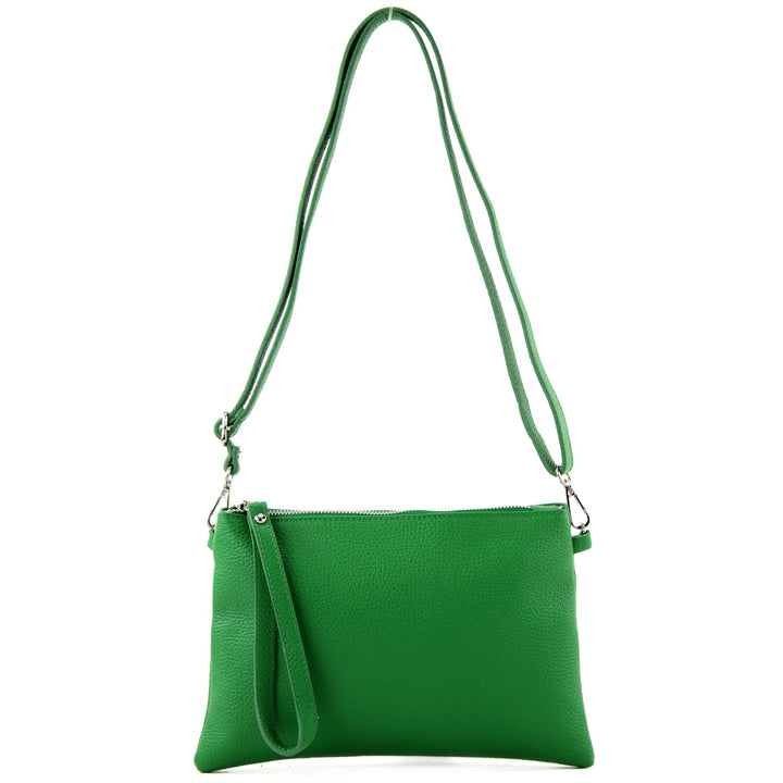 modamoda de - T186 - ital. Clutch Umhängetasche Leder Medium Blattgrün, Blattgrün