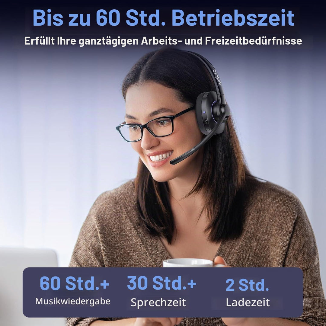 Bluetooth Headset Mit CVC8.0 Und ENC Dual Mikrofon Noise Cancelling, Wireless PC Mit Mikrofon, 30+ S