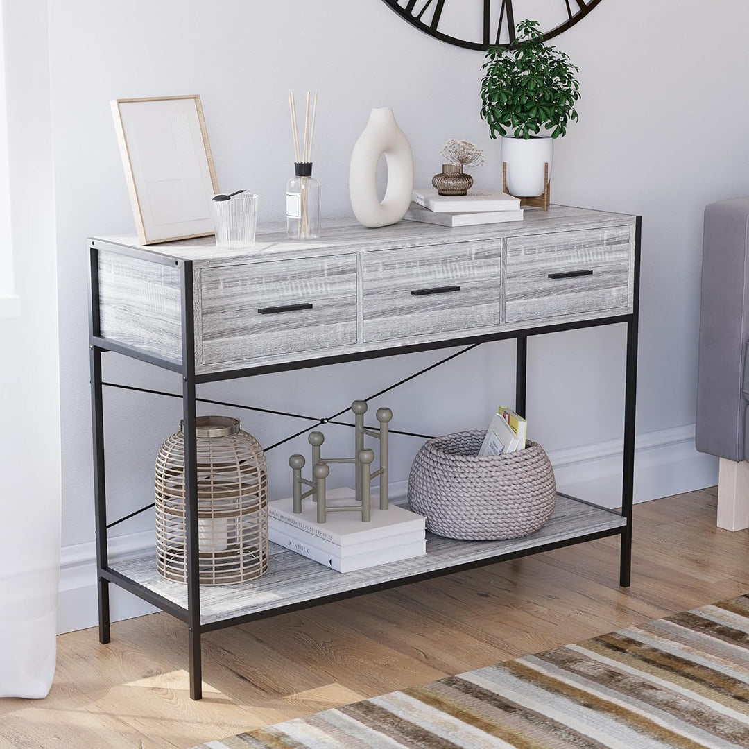 Vida Designs Brooklyn Konsolentische, Holzwerkstoff, Grau, 3 Drawer Grau 3 Drawer, Grau 3 Drawer